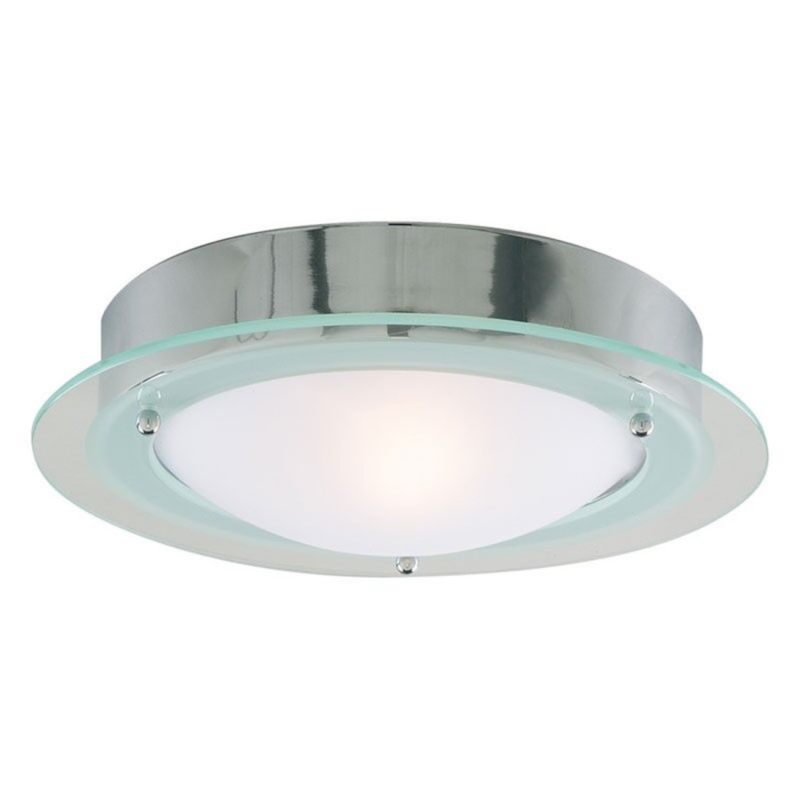 Chrome Flush Ceiling Light With Frosted Glass