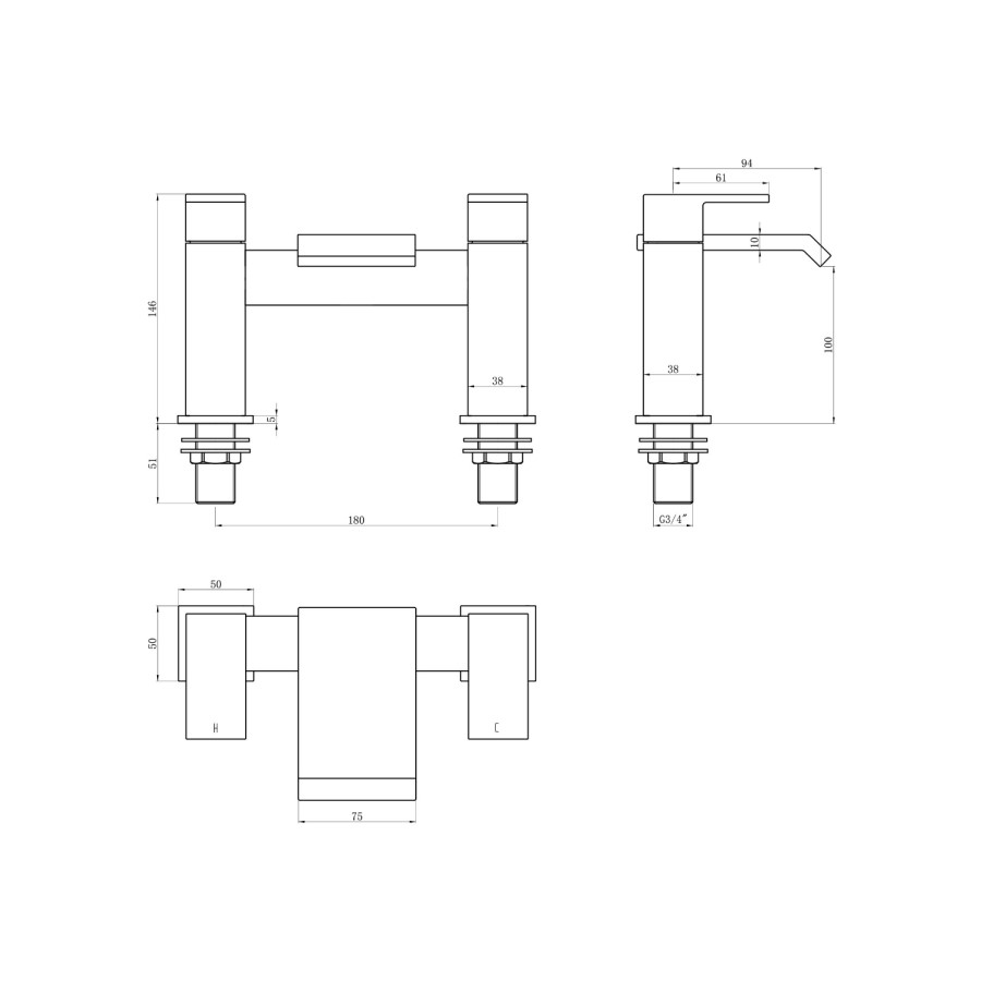 Chrome Bath Mixer Tap - Aqua