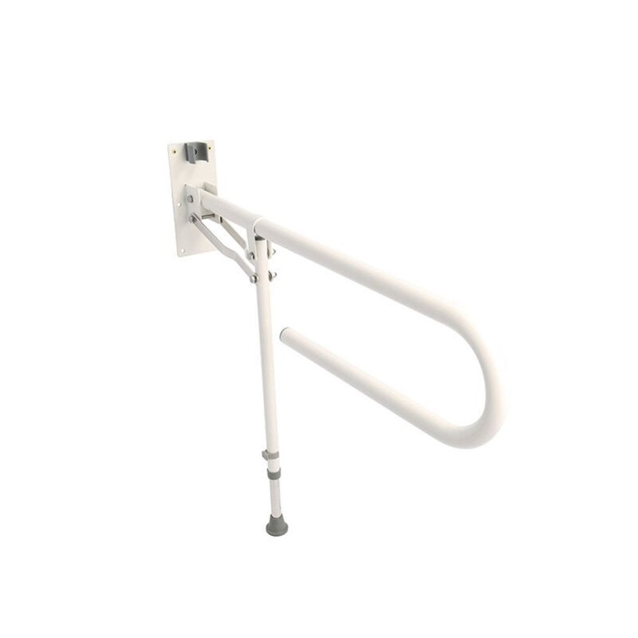 GRADE A1 - White Foldaway Hand Rail with Drop Down Leg
