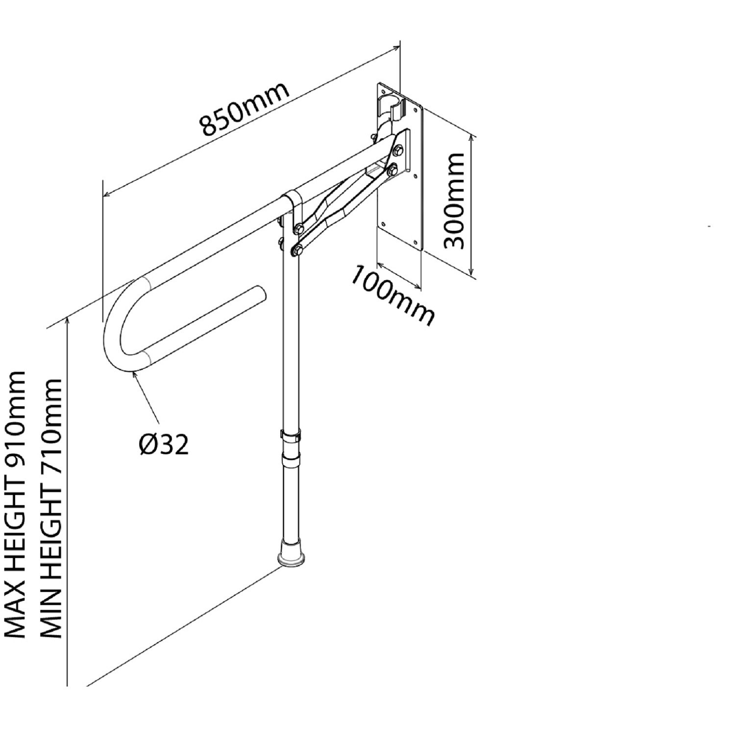 Stainless Steel White Foldaway Grab Rail with Drop Down Leg 850mm ...