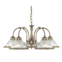 American Diner 5 Arm Antique Brass Ceiling Light 