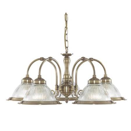 American Diner 5 Arm Antique Brass Ceiling Light 