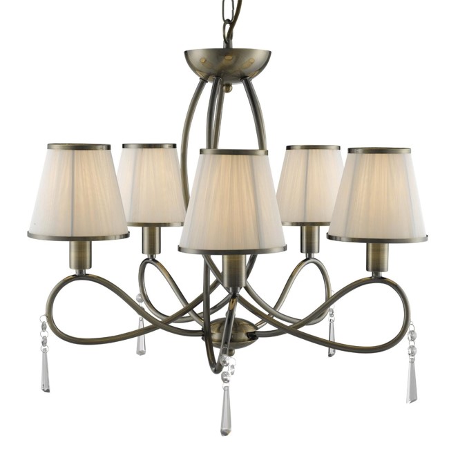 Simplicity 5 Arm Antique Brass Ceiling Light With White String Shades
