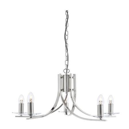 Satin Silver 5 Arm Glass Candle Ceiling Light
