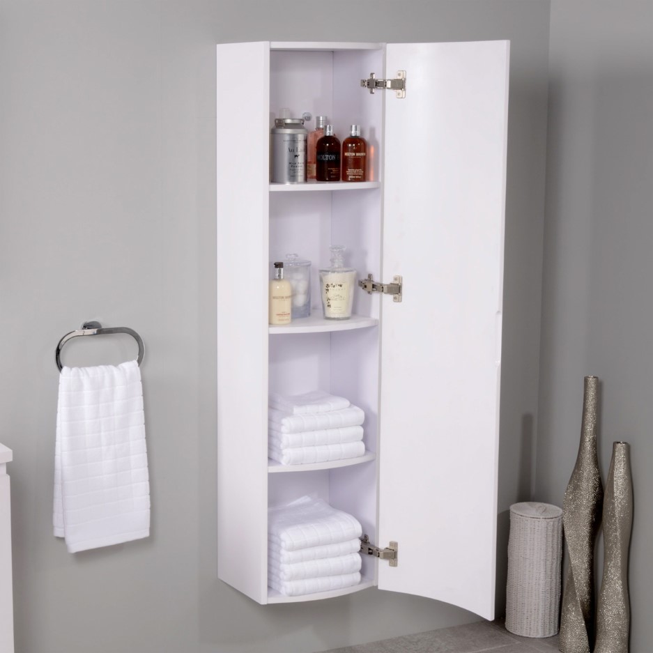 400mm Wall Hung Single Door Bathroom Storage Unit White Voss Better