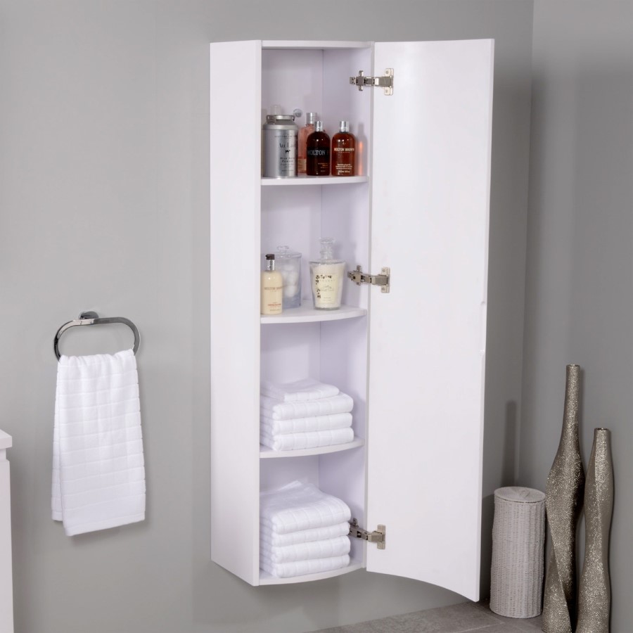 400mm Wall Hung Single Door Bathroom Storage Unit White - Voss