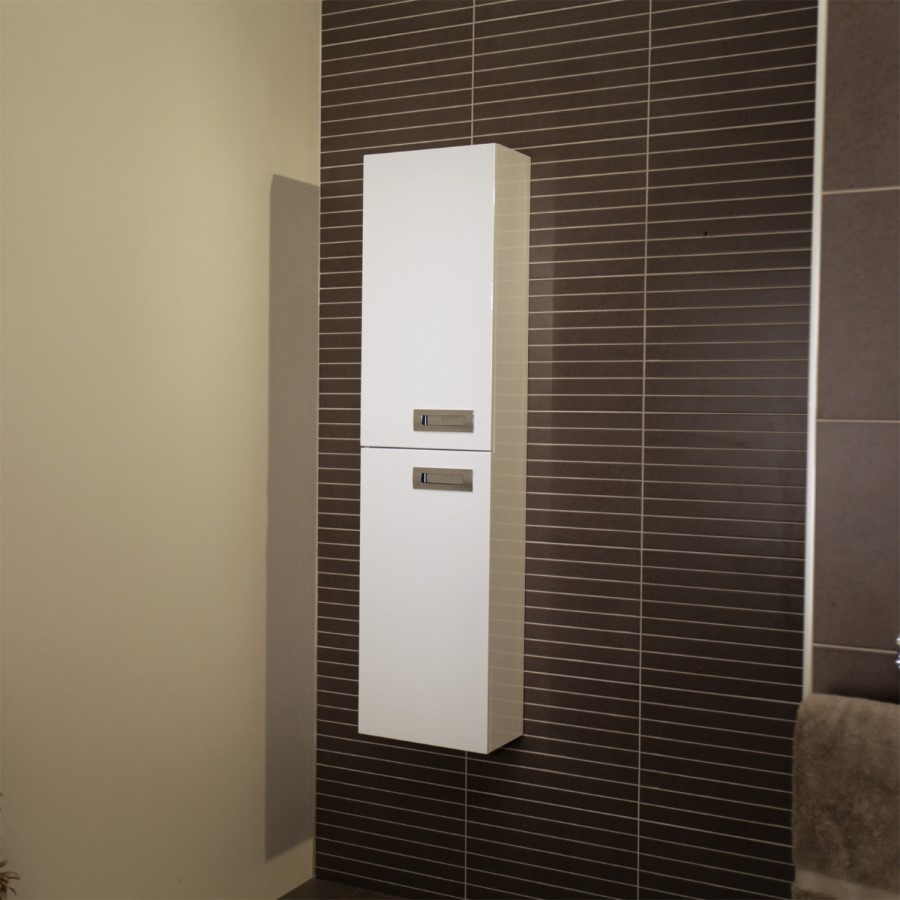 Aspen 1400mm Wall Hung Bathroom Storage Unit - White Double Door Left Hand