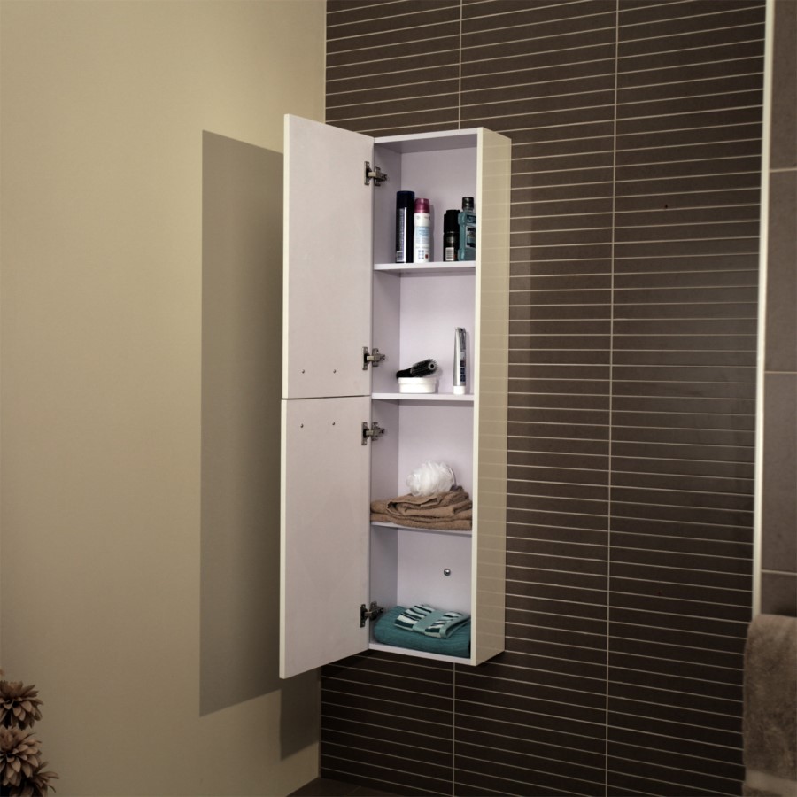 Aspen 1400mm Wall Hung Bathroom Storage Unit - White Double Door Left Hand