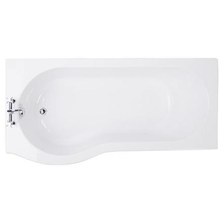 Modern Left Hand 1675 x 850 P-Shaped Shower Bath including Front Panel and 6mm Glass Curved Screen with Towel Rail