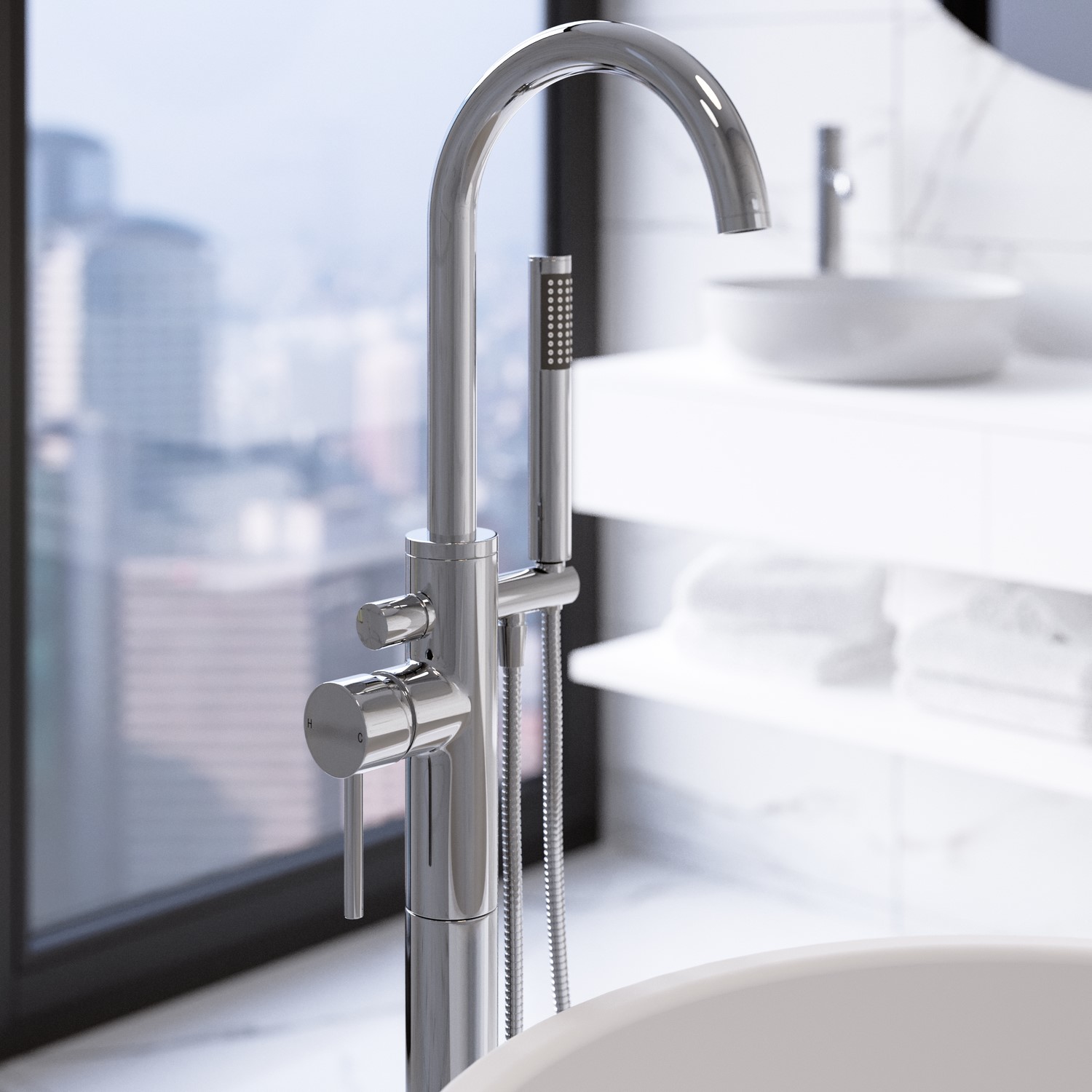 Chrome Freestanding Bath Shower Mixer Tap - Arissa - Better Bathrooms