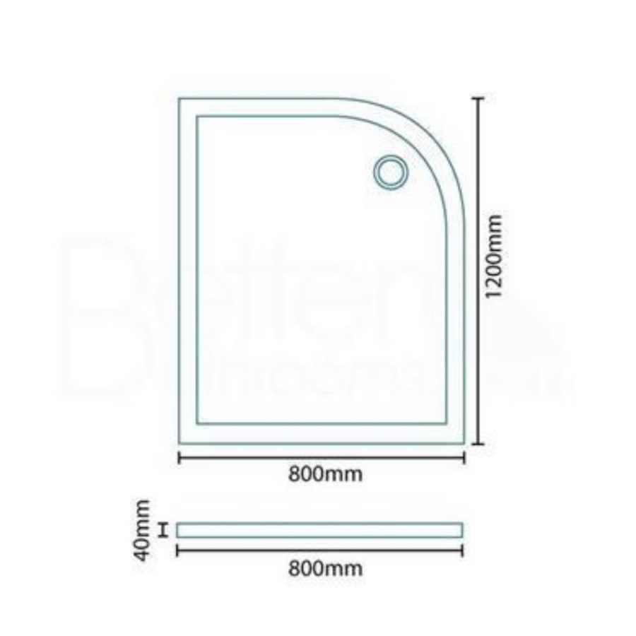 Offset Quadrant Right Hand Low Profile Shower Tray - 1200 x 800mm - Slim Line
