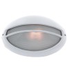 White Oval Bulkhead Outdoor Wall Light With Ridged Opal Glass