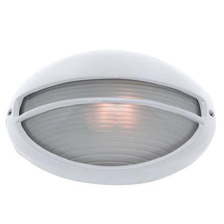White Oval Bulkhead Outdoor Wall Light With Ridged Opal Glass
