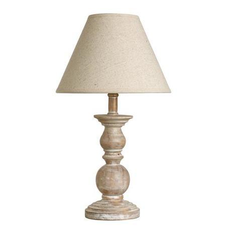 Washed Wooden Cream Table Lamp With Spindle Ball Base
