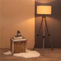 Wooden Floor Lamp With Cream Linen Shade 
