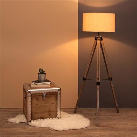 Wooden Floor Lamp With Cream Linen Shade 