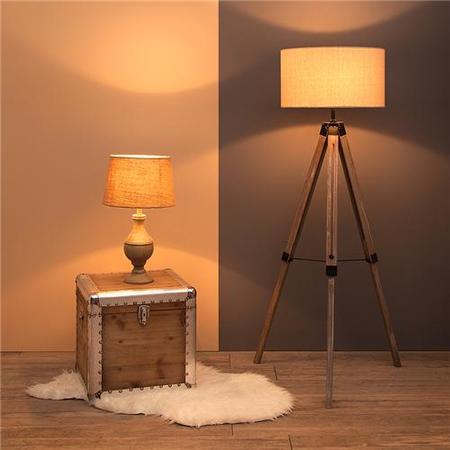 Wooden Floor Lamp With Cream Linen Shade 
