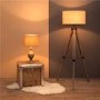 Wooden Floor Lamp With Cream Linen Shade 