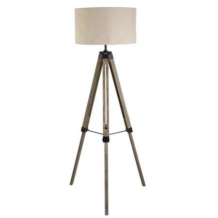 Wooden Floor Lamp With Cream Linen Shade 
