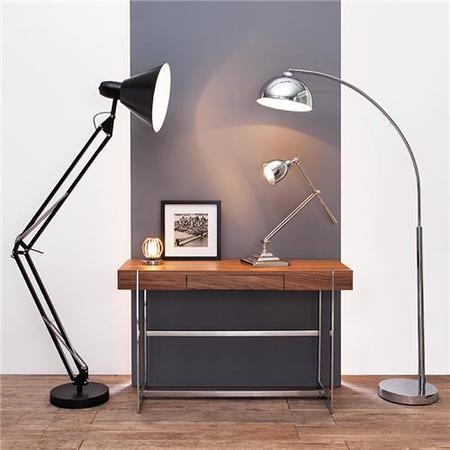 Giraffe Chrome Floor Lamp With Dome Shaped Metal Shade