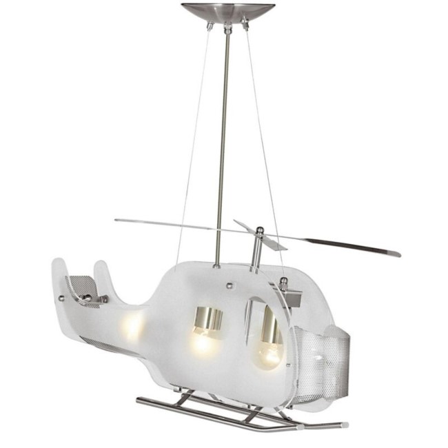Novelty Satin Silver Helicopter Light With Frosted Glass