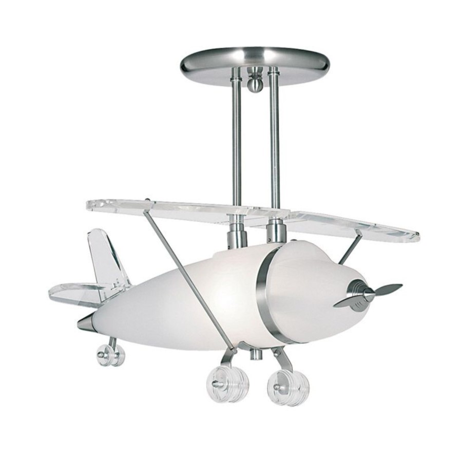 Novelty Satin Silver Airplane Light With Frosted Glass