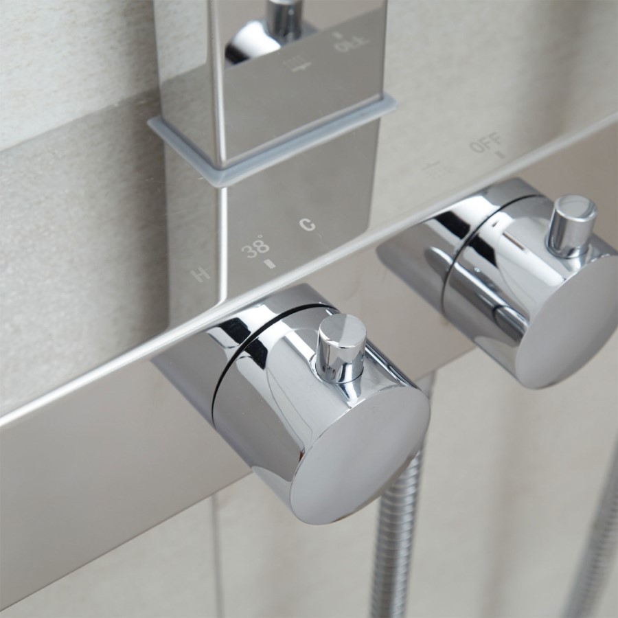 GRADE A1 - Latvin Thermostatic Shower Tower Panel with Integrated Storage