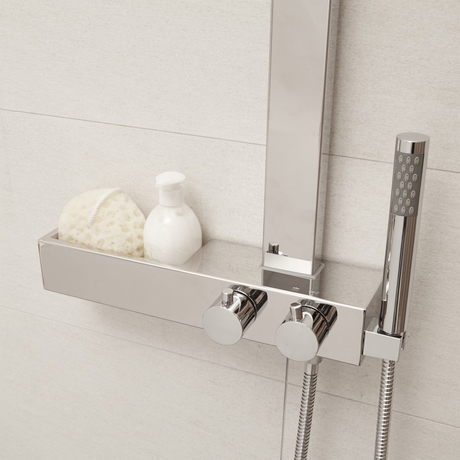 GRADE A1 - Latvin Thermostatic Shower Tower Panel with Integrated Storage