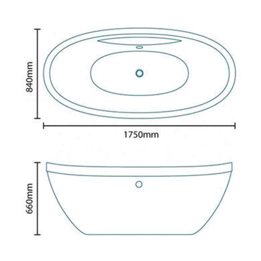 Duo Oval Modern Freestanding Bath - L1750 x W840mm