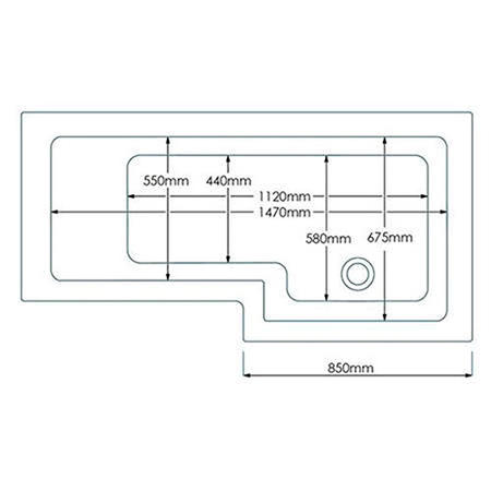 Left Hand L-Shaped Shower Bath - L1670 x W850mm