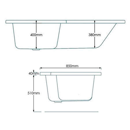 Left Hand L-Shaped Shower Bath - L1670 x W850mm
