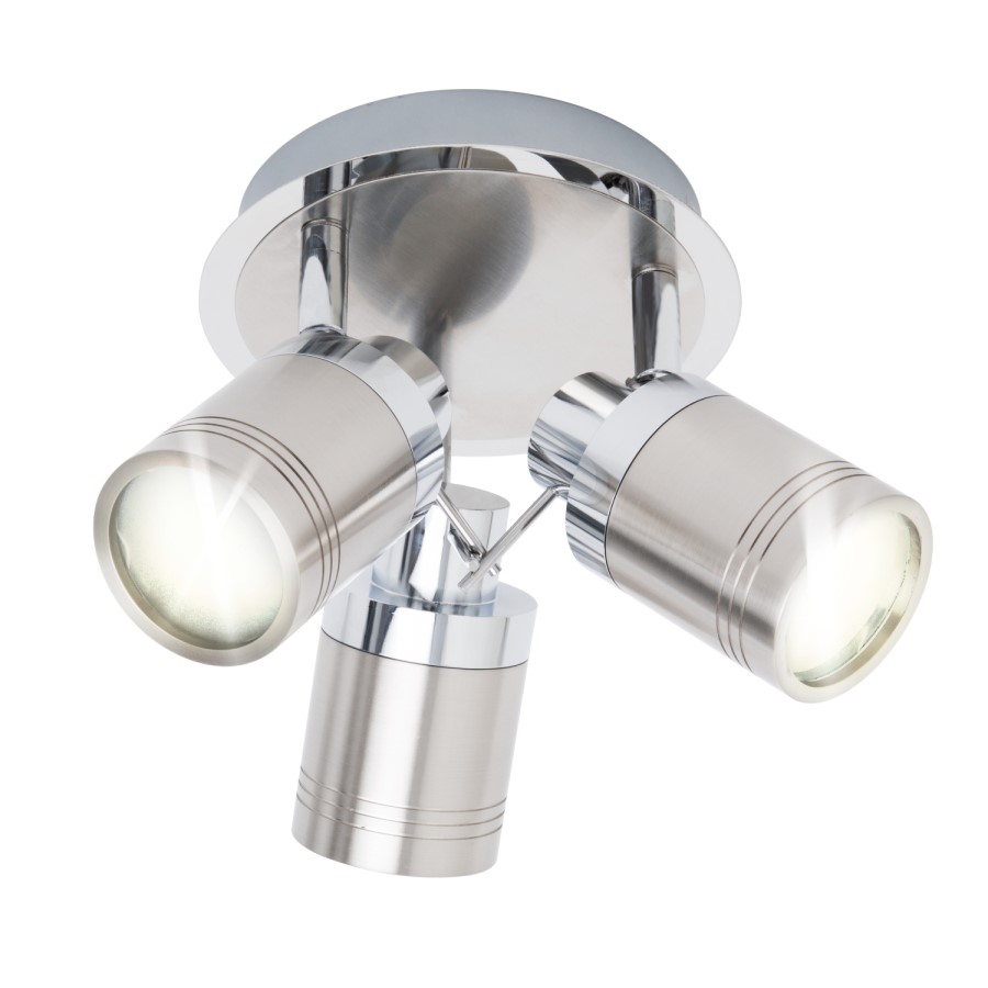 Tauros Chrome/Brushed Steel Trio Ceiling Spotlight