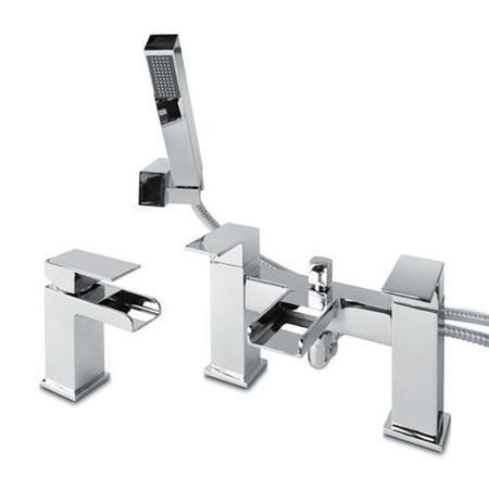 GRADE A1 - Quadra Waterfall Basin Mixer and Bath Shower Mixer Tap Pack