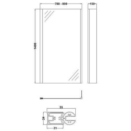 Quattro Hinged Bath Screen 1400mm H x 808mm W - 6mm Glass