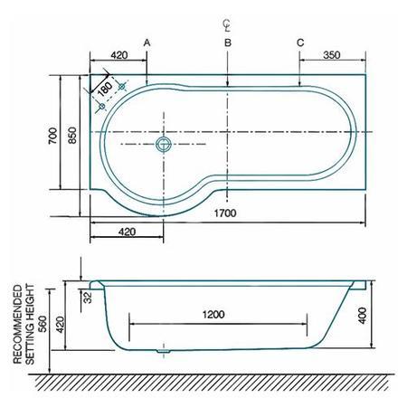 Beresford 1700 x 850 Right Hand P-Shaped Bath	