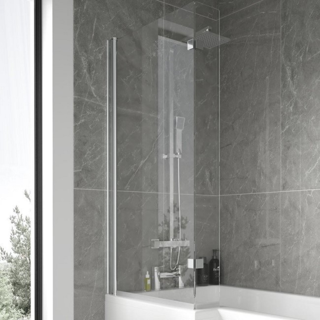 GRADE A1 - L-Shaped Hinged Bath Shower Screen - H1400 x W808mm