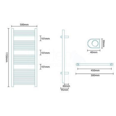 1150 x 500mm Straight Chrome Heated Towel Rail - Felicity Range