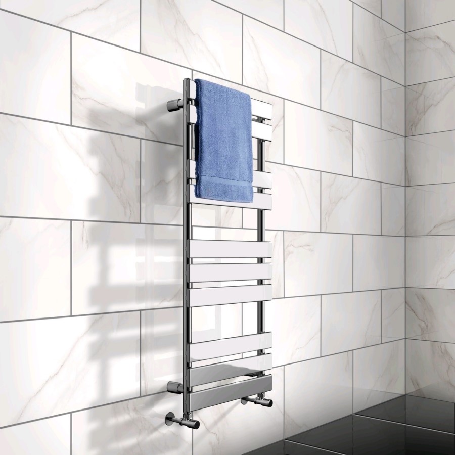 GRADE A1 - 1200 x 500mm Flat Chrome Heated Towel Rail - Juliet Range