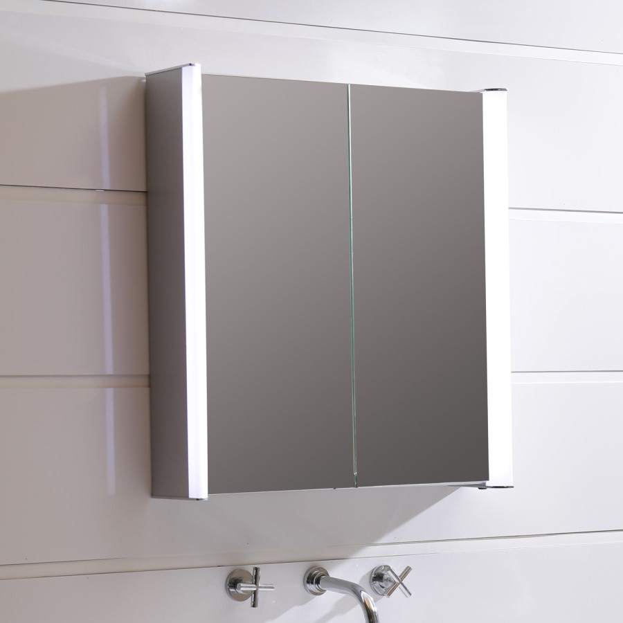 GRADE A1 - Wall Hung Illuminated 2 Door Mirrored Cabinet - Ora