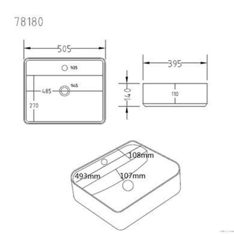 Rectangular Countertop Basin 505mm - Berlin