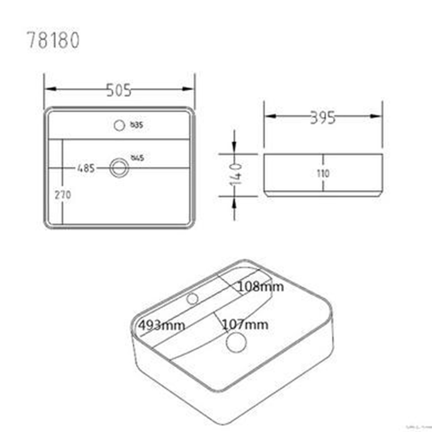 Rectangular Countertop Basin 505mm - Berlin - Better Bathrooms