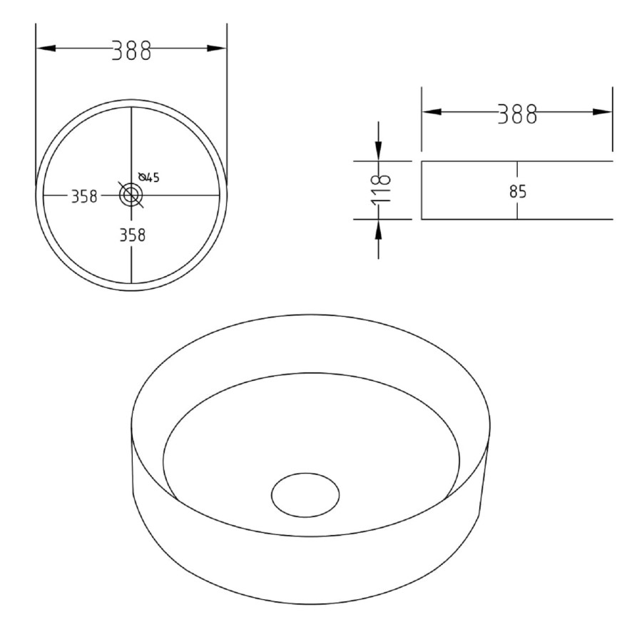 GRADE A2 - Round Small Countertop Basin 388mm - Alaska