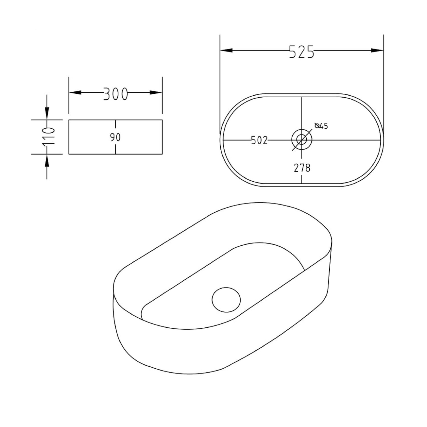 Oval Countertop Basin 525mm Tennessee Better Bathrooms