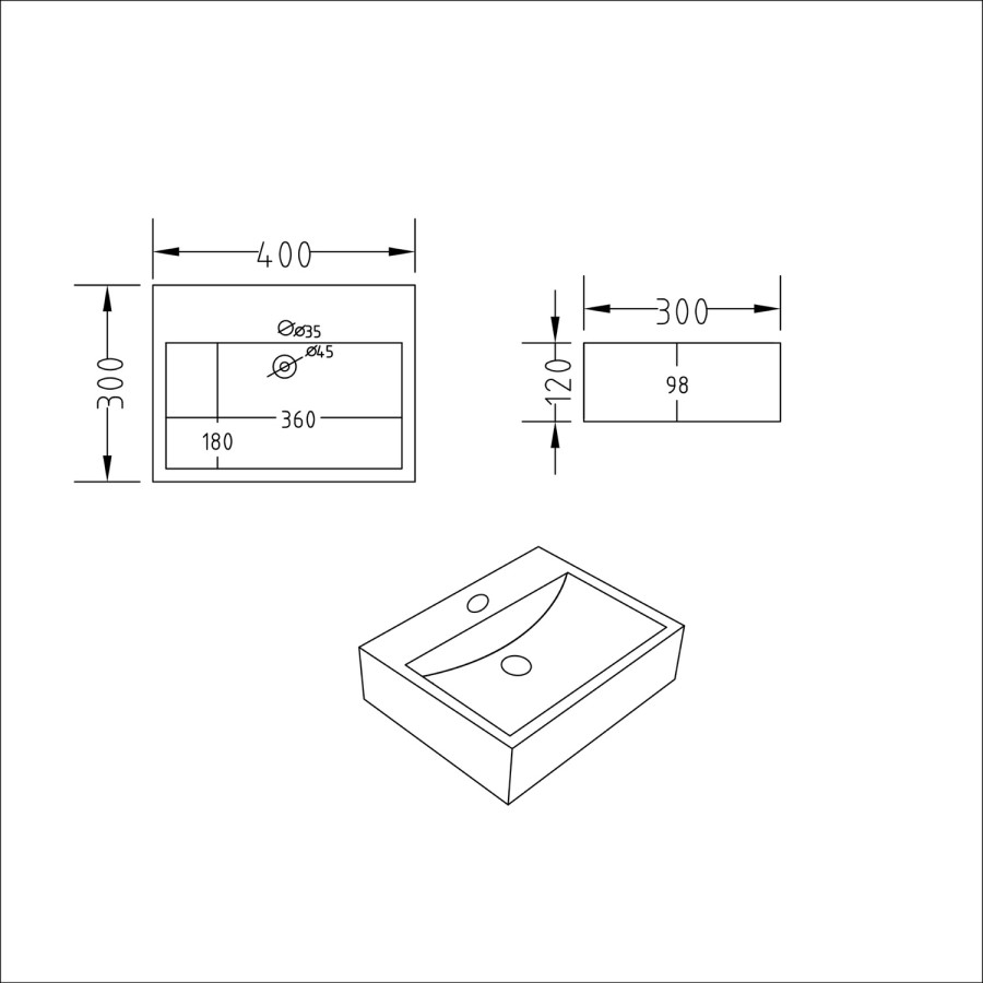 Cloakroom Wall Hung Basin 400mm - Houston