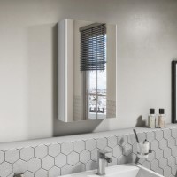 400mm Wall Hung Mirrored Single Door Cabinet White Gloss - Portland