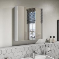 GRADE A2 - 600mm Wall Hung Mirrored 2 Door Cabinet White Gloss - Portland