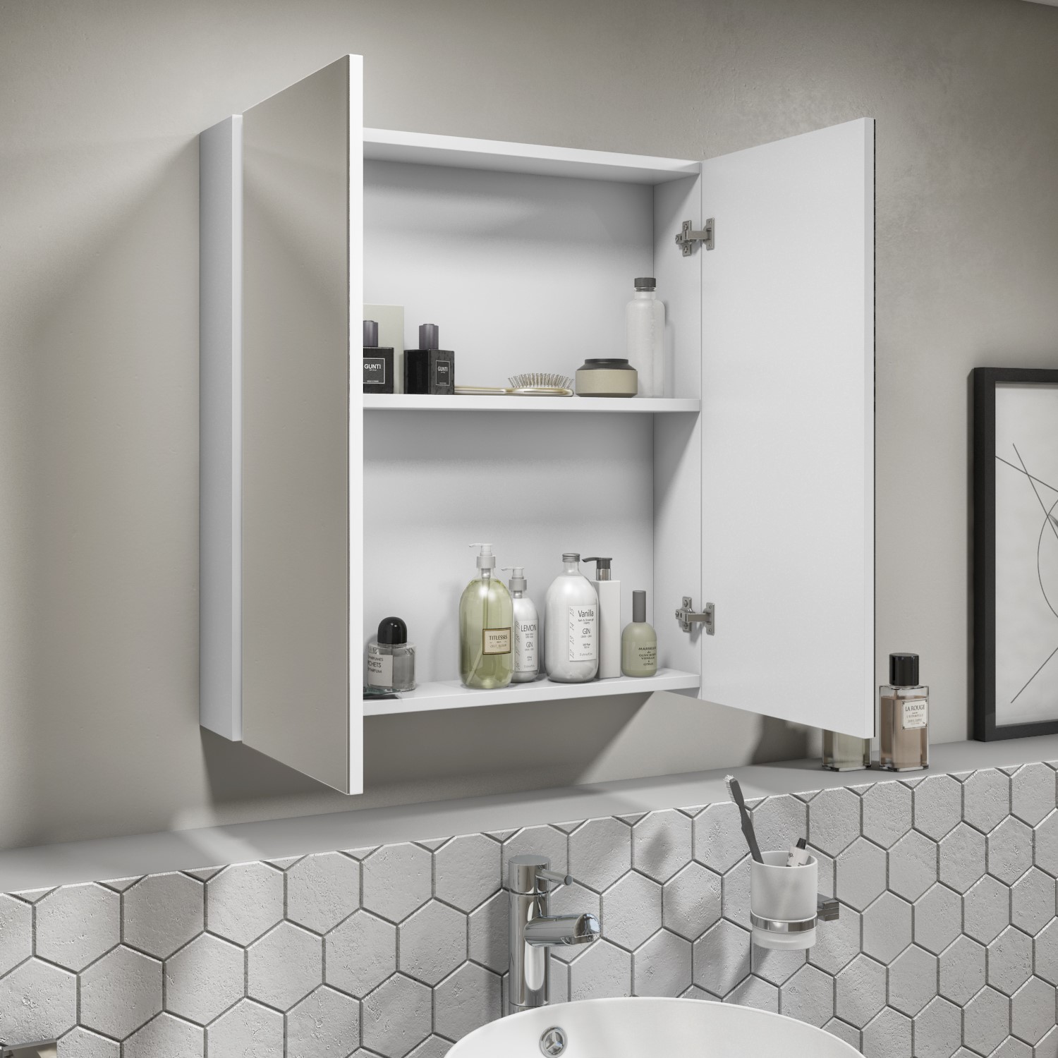 White Mirrored Bathroom Wall Cabinet, White Gloss Wall Cabinet Bathroom