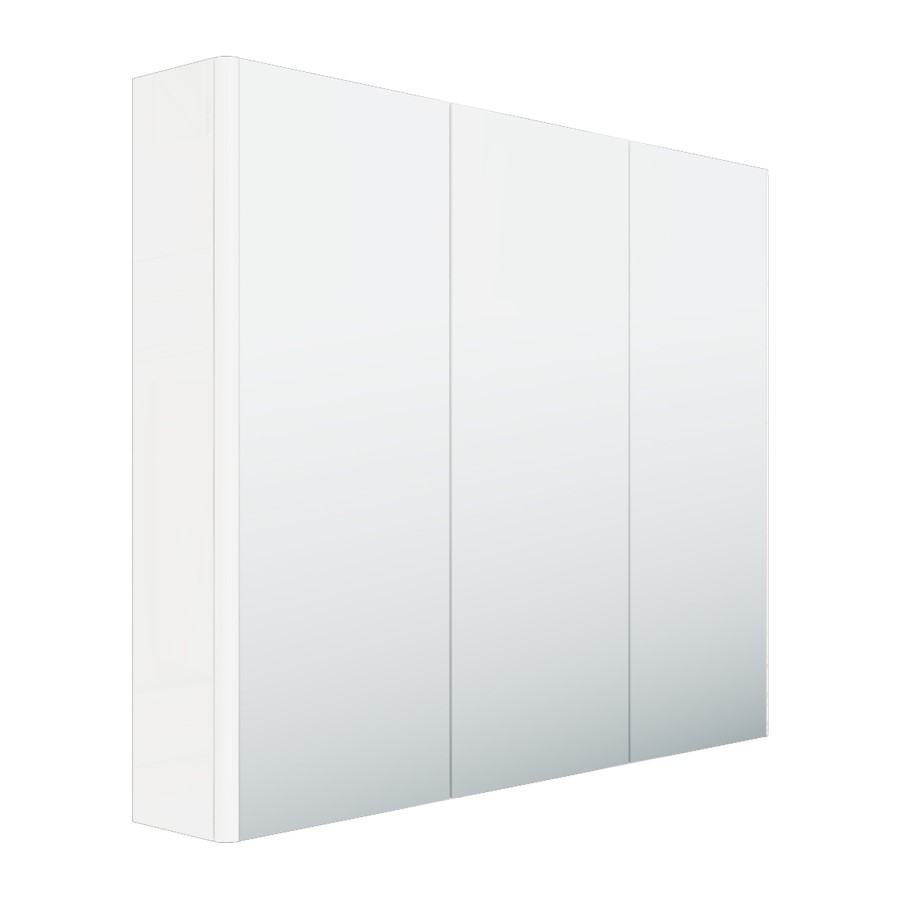 GRADE A2 - 800mm Wall Hung 3 Door Mirrored Bathroom Cabinet White Gloss - Portland