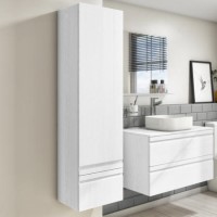 White Wood Effect Wall Mounted Tall Bathroom Cabinet 400mm - Boston White Wood Effect Wall Mounted Tall Bathroom Cabinet 400mm - Boston