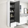 White Wood Effect Wall Mounted Tall Bathroom Cabinet 400mm - Boston